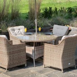 Luxury Rattan 4 Seater Circular Garden Dining Set By Primrose Living -Plants outlet store Natural FU102218 6 FullSetCloe bad4