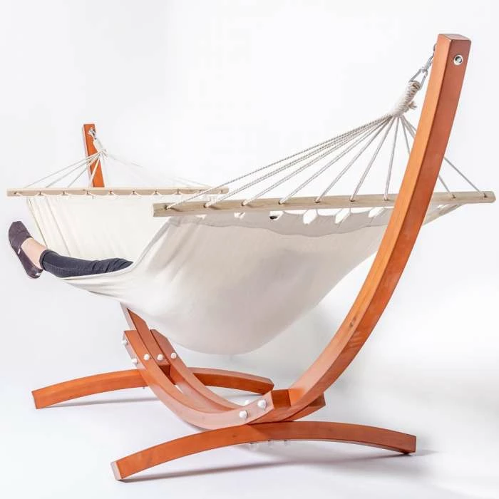 Tortola Wooden Hammock Stand With White Hammock 4 Tortola Wooden Hammock Stand With White Hammock - Image 2