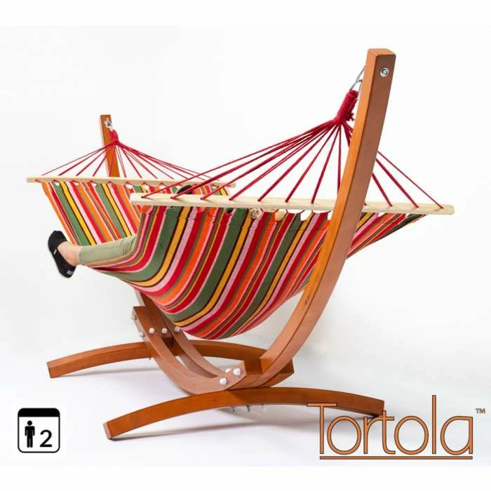 Tortola Wooden Hammock Stand With Summer Multi-Stripe Hammock 3 Tortola Wooden Hammock Stand With Summer Multi-Stripe Hammock