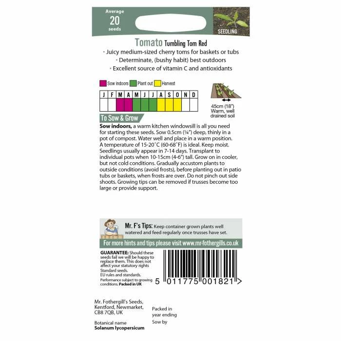Tomato 'Tumbling Tom' Seeds | Solanum Lycopersicum | By Mr Fothergills 5 Tomato 'Tumbling Tom' Seeds | Solanum Lycopersicum | By Mr Fothergills - Image 3
