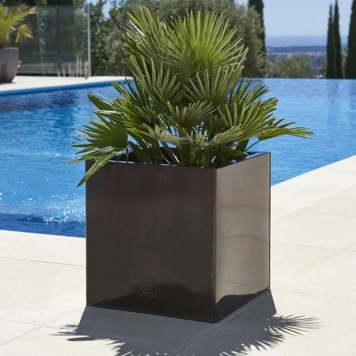 40cm Zinc Galvanised Mocha Brown Cube Planter - By Primrose™ 3 40cm Zinc Galvanised Mocha Brown Cube Planter - By Primrose™