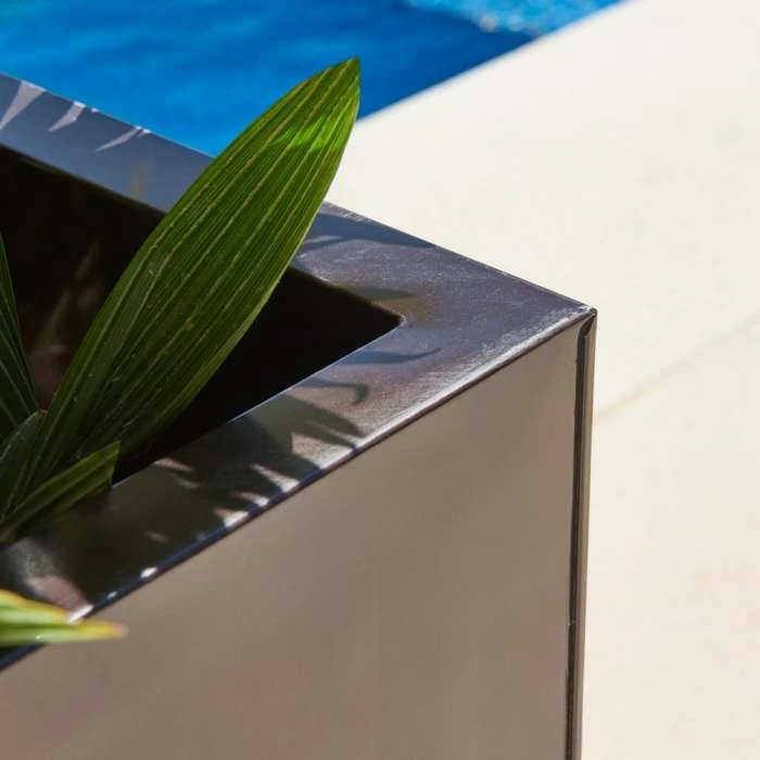 40cm Zinc Galvanised Mocha Brown Cube Planter - By Primrose™ 4 40cm Zinc Galvanised Mocha Brown Cube Planter - By Primrose™ - Image 2