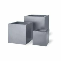 H54cm Medium Cube Fibreglass/Resin Planters - Aluminium