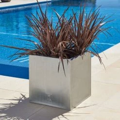 40cm Zinc Galvanised Silver Cube Planters - By Primrose™