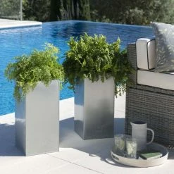 H50cm Zinc Galvanised Tall Cube Planters In Silver - By Primrose™ 10 H50cm Zinc Galvanised Tall Cube Planters In Silver - By Primrose™ -Plants outlet store PP0341S rollover image 9bd9