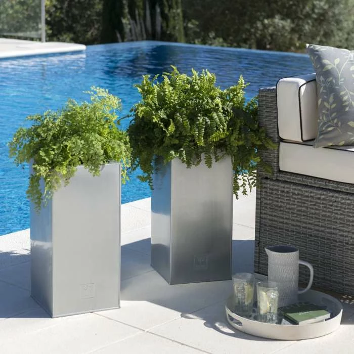 H50cm Zinc Galvanised Tall Cube Planters In Silver - By Primrose™ 4 H50cm Zinc Galvanised Tall Cube Planters In Silver - By Primrose™ - Image 2