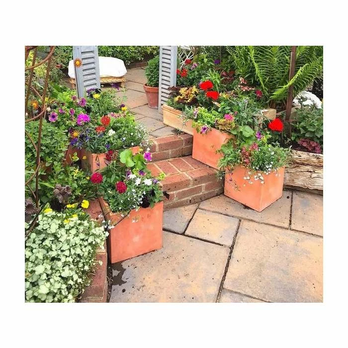 40cm Terracotta Fibrecotta Large Cube Planter 8 40cm Terracotta Fibrecotta Large Cube Planter - Image 6