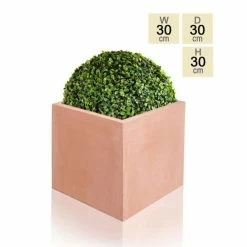 30cm Terracotta Fibrecotta Medium Cube Planter