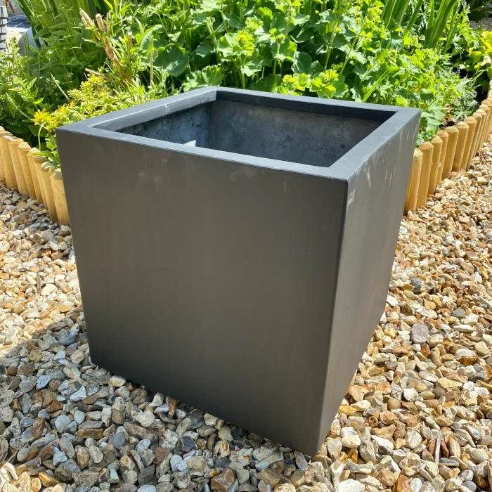 20cm Polystone Small Grey Cube Pot Planter 3 20cm Polystone Small Grey Cube Pot Planter