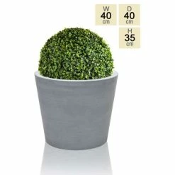 Grey Polystone Round Planter - Medium H35cm X Dia 40cm - 52 Litres