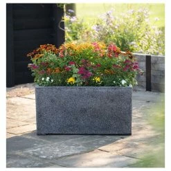 100cm Poly-Terrazzo Large Black Trough Planter -Plants outlet store PP0474L rollover image d379