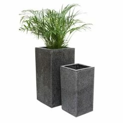 79cm Poly-Terrazzo Large Black Tall Cube Planter -Plants outlet store PP0478L add image 4 ea08