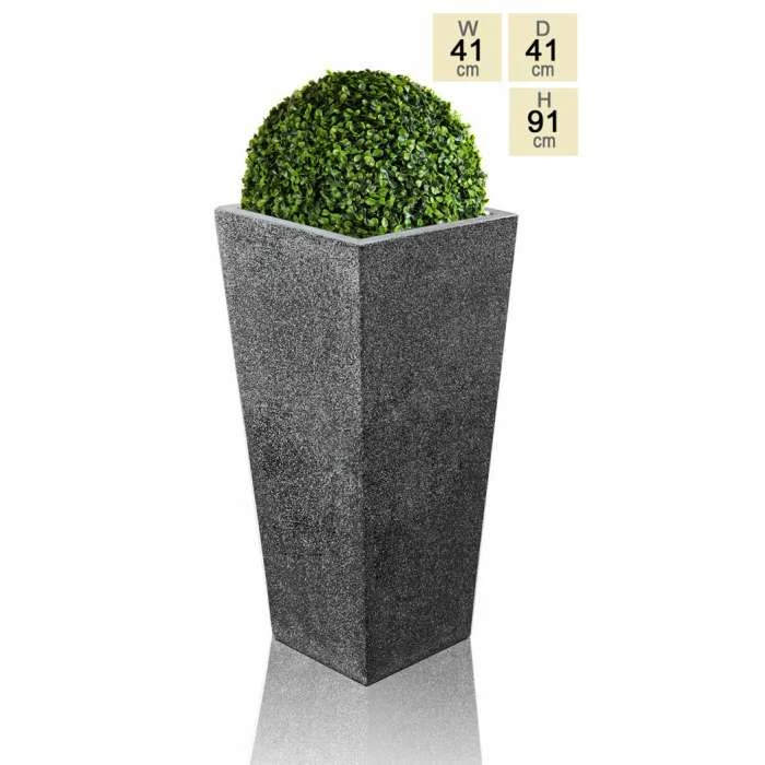 91cm Polyterrazzo Black Tall Flared Square Planter 3 91cm Polyterrazzo Black Tall Flared Square Planter