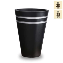H38cm Tall Round Black Zinc Planter - By Primrose™ -Plants outlet store PP0521S 1663