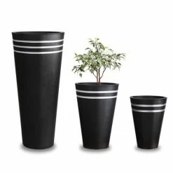 H38cm Tall Round Black Zinc Planter - By Primrose™