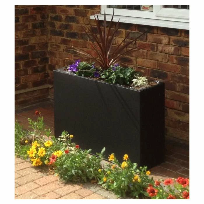 89cm Black Zinc Tall Trough Planter With Insert - By Primrose™ 7 89cm Black Zinc Tall Trough Planter With Insert - By Primrose™ - Image 5