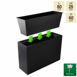 80cm Black Zinc Tall Trough Planter With Insert - By Primrose™ -Plants outlet store PP1772S add image 3 1713