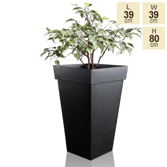 H80cm Black Zinc Tall Flared Square Planter - By Primrose™ 6 H80cm Black Zinc Tall Flared Square Planter - By Primrose™ - Image 4