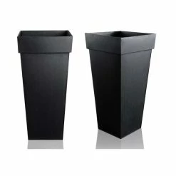 H70cm Black Zinc Tall Flared Square Planter - By Primrose™