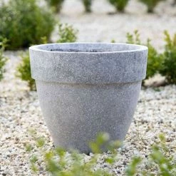 Round 38cm Handmade Fiberstone Rimmed Planter In Grey - Exclusive To Primrose -Plants outlet store PP21GRYM PP21GRYL 2 80fe