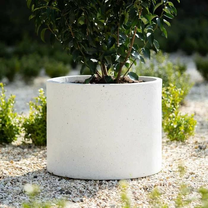 Cylinder 45cm Handmade Fiberstone Planter In White - Exclusive To Primrose 4 Cylinder 45cm Handmade Fiberstone Planter In White - Exclusive To Primrose - Image 2