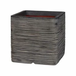 30cm Capi Nature Cube Ribbed Planter - Black