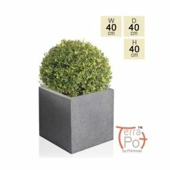 40cm Fibrecotta Kadamus Cube Planter In Dark Grey Meteor Texture