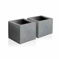 25cm Terracotta Fibrecotta Kadamus Cube Planter In Dark Grey Meteor Texture -Plants outlet store PP2407S add image 5 4741