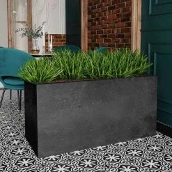 Trough 100cm Handmade Fiberstone Planters (set Of 2) In Black - Exclusive To Primrose -Plants outlet store PP24BLKM PP24BLKS LS shopped main image 30a8