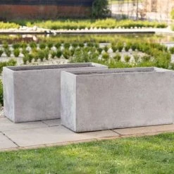 100cm Fiberstone Trough Planter In Grey Set Of 2