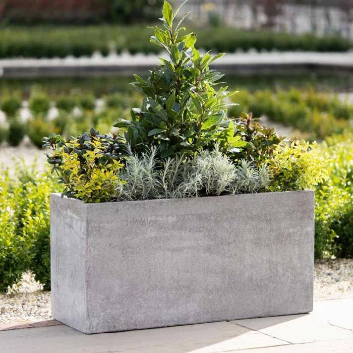 Trough 100cm Handmade Fiberstone Planter In Grey - Exclusive To Primrose 3 Trough 100cm Handmade Fiberstone Planter In Grey - Exclusive To Primrose