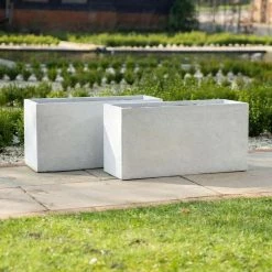 Trough 80cm Set Of 2 Handmade Fiberstone Planters In White - Exclusive To Primrose
