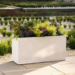 Trough 100cm Handmade Fiberstone Planter In White - Exclusive To Primrose