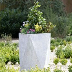 Hexagon 47cm Handmade Fiberstone Planter In Grey - Exclusive To Primrose