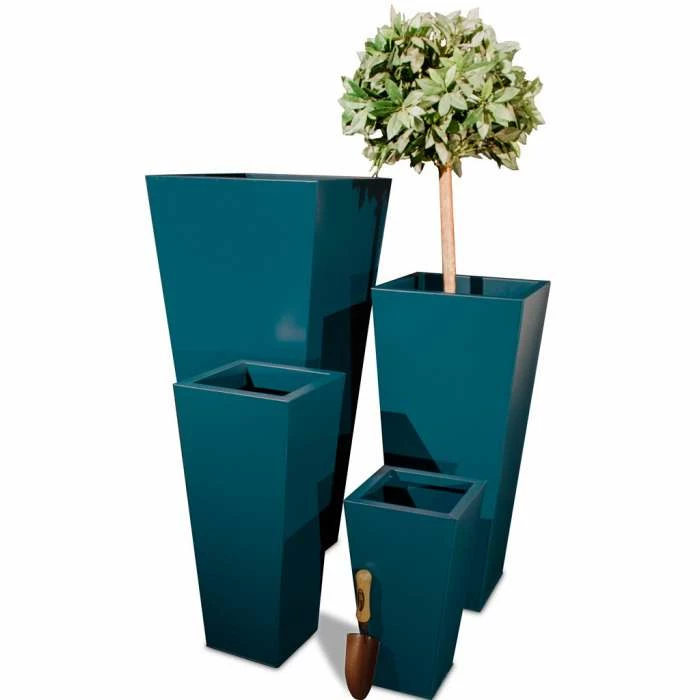 H70cm Zinc Galvanised Teal Flared Square Planter - By Primrose™ 5 H70cm Zinc Galvanised Teal Flared Square Planter - By Primrose™ - Image 3