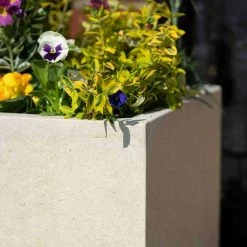 Cube 40cm Handmade Fiberstone Planter In Cream - Exclusive To Primrose -Plants outlet store PP26CRML PP26CRMM 1 a1c3