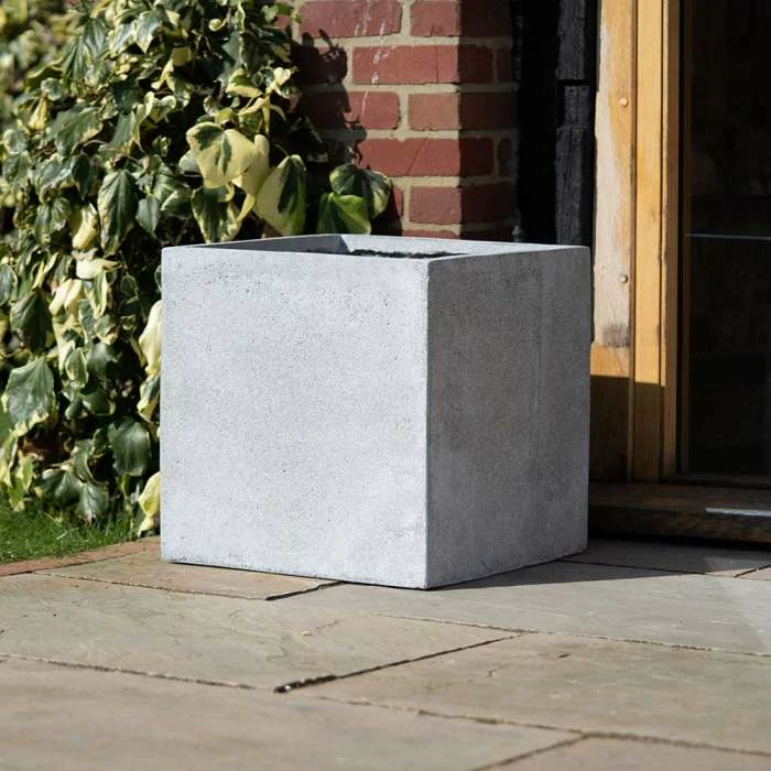 Cube 50cm Handmade Fiberstone Planter In Grey - Exclusive To Primrose 4 Cube 50cm Handmade Fiberstone Planter In Grey - Exclusive To Primrose - Image 2
