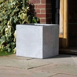 Cube 40cm Handmade Fiberstone Planter In Grey - Exclusive To Primrose -Plants outlet store PP26GRYM PP26GRYL 2 6468