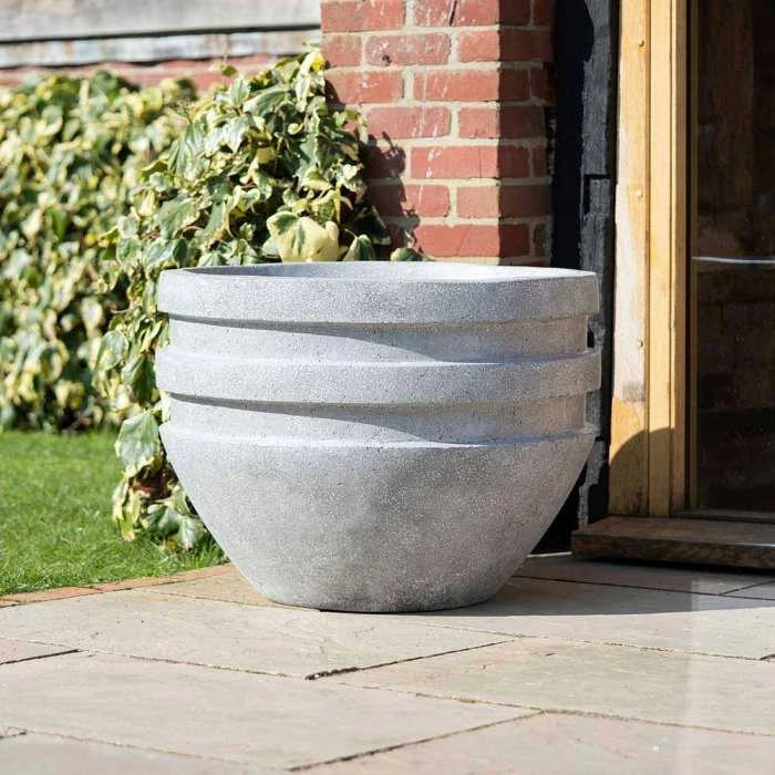 Round Double Rimmed 80cm Handmade Fiberstone Planter In Grey - Exclusive To Primrose 5 Round Double Rimmed 80cm Handmade Fiberstone Planter In Grey - Exclusive To Primrose - Image 3