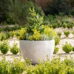 Round 60cm Handmade Fiberstone Planter In Grey - Exclusive To Primrose