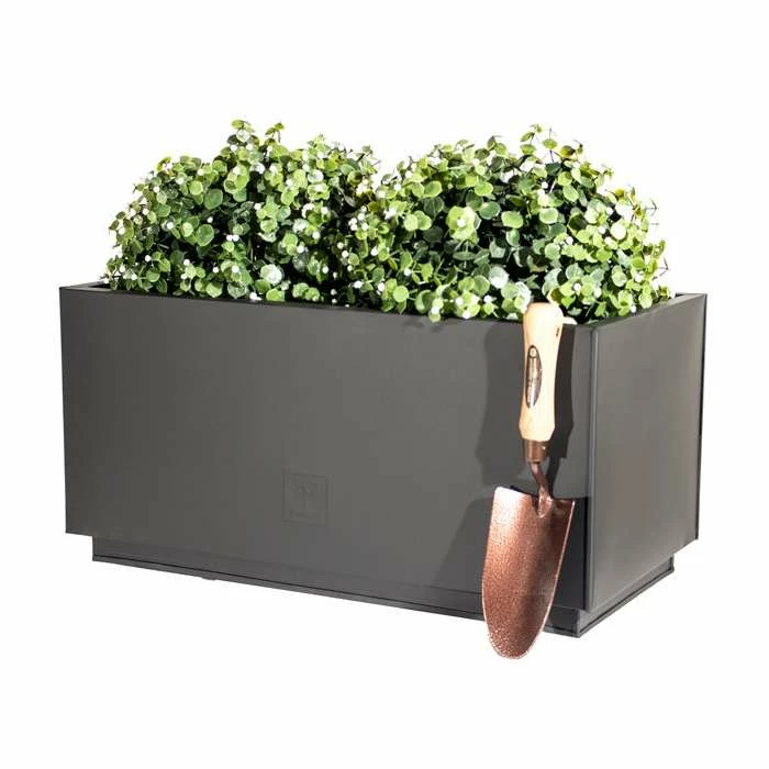 60cm Zinc Galvanised Kick-Bottom Trough Planter In Black By Primrose™ 7 60cm Zinc Galvanised Kick-Bottom Trough Planter In Black By Primrose™ - Image 5