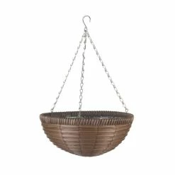 36cm Faux Rattan Chestnut Brown Hanging Basket Planter - By Smart Garden