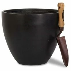 D32cm Light Polystone Large Egg Shape Planter In Black -Plants outlet store PP3914 add image 2 9bff