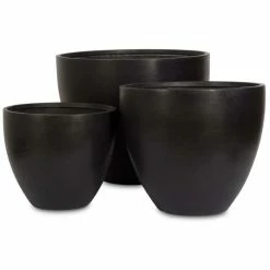 D32cm Light Polystone Large Egg Shape Planter In Black