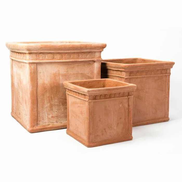 Light Terracotta Cube Planters - Mixed Set Of 3 - H30/40/50cm 3 Light Terracotta Cube Planters - Mixed Set Of 3 - H30/40/50cm