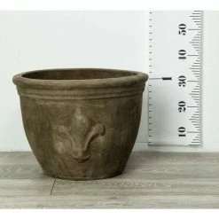 D47cm Stone Terracotta Planter With Fleur De Lis -Plants outlet store PP3971 add image 4 9211