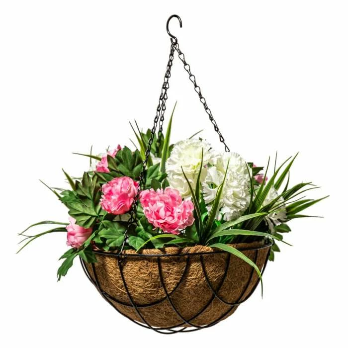 25.5cm Wire Criss Cross Hanging Basket With Coco Liner 4 25.5cm Wire Criss Cross Hanging Basket With Coco Liner - Image 2