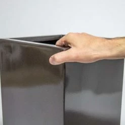 80cm Metallic Grey Polystone Tall Cubic Planter -Plants outlet store PP40912 rollover image 793c