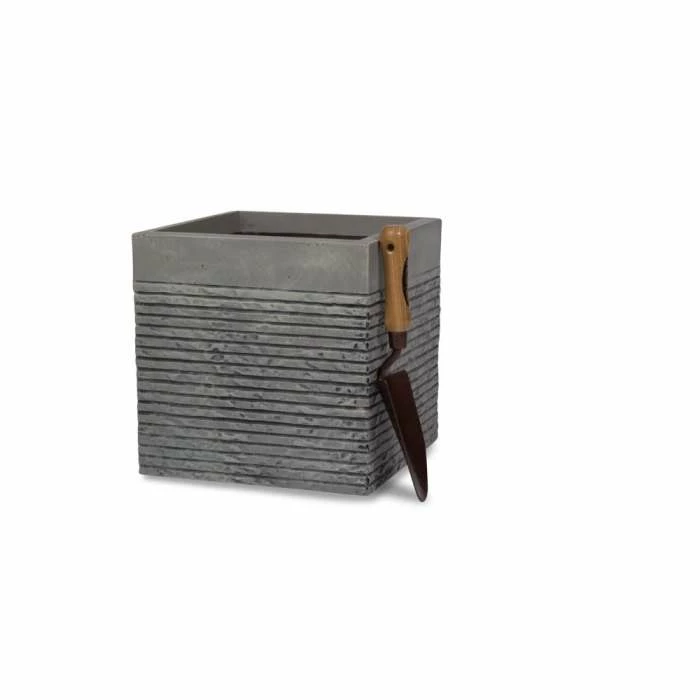 H30cm Medium Light Grey Fibrecotta Brick Design Cube Pot - By Primrose™ 5 H30cm Medium Light Grey Fibrecotta Brick Design Cube Pot - By Primrose™ - Image 3