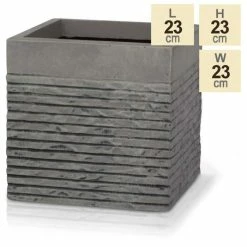 H23cm Small Light Grey Fibrecotta Brick Design Cube Pot - By Primrose™ -Plants outlet store PP4506S a80e